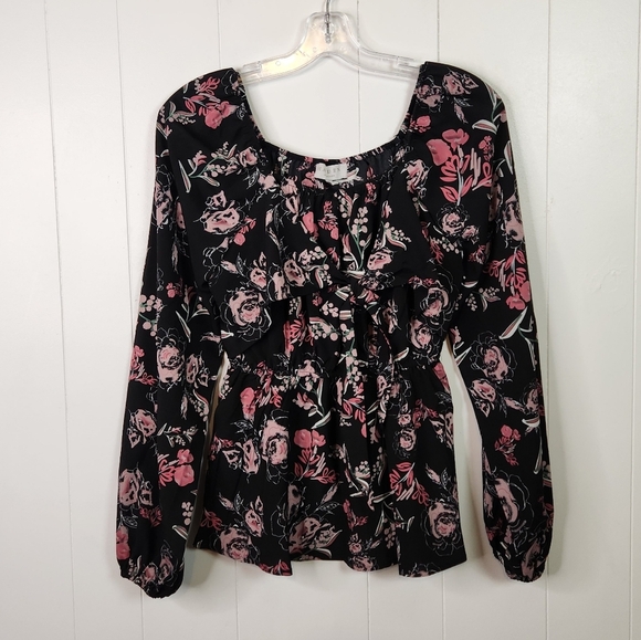 Hayden Los Angeles Floral Foliage Print Twist Front Peplum Top Long Sleeve Small - Picture 4 of 11